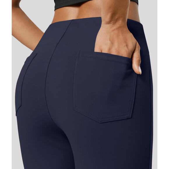 Halara Flex High Waisted Pull On Pocket Flare Casual Work Pants Blue Petite XS - Picture 4 of 7